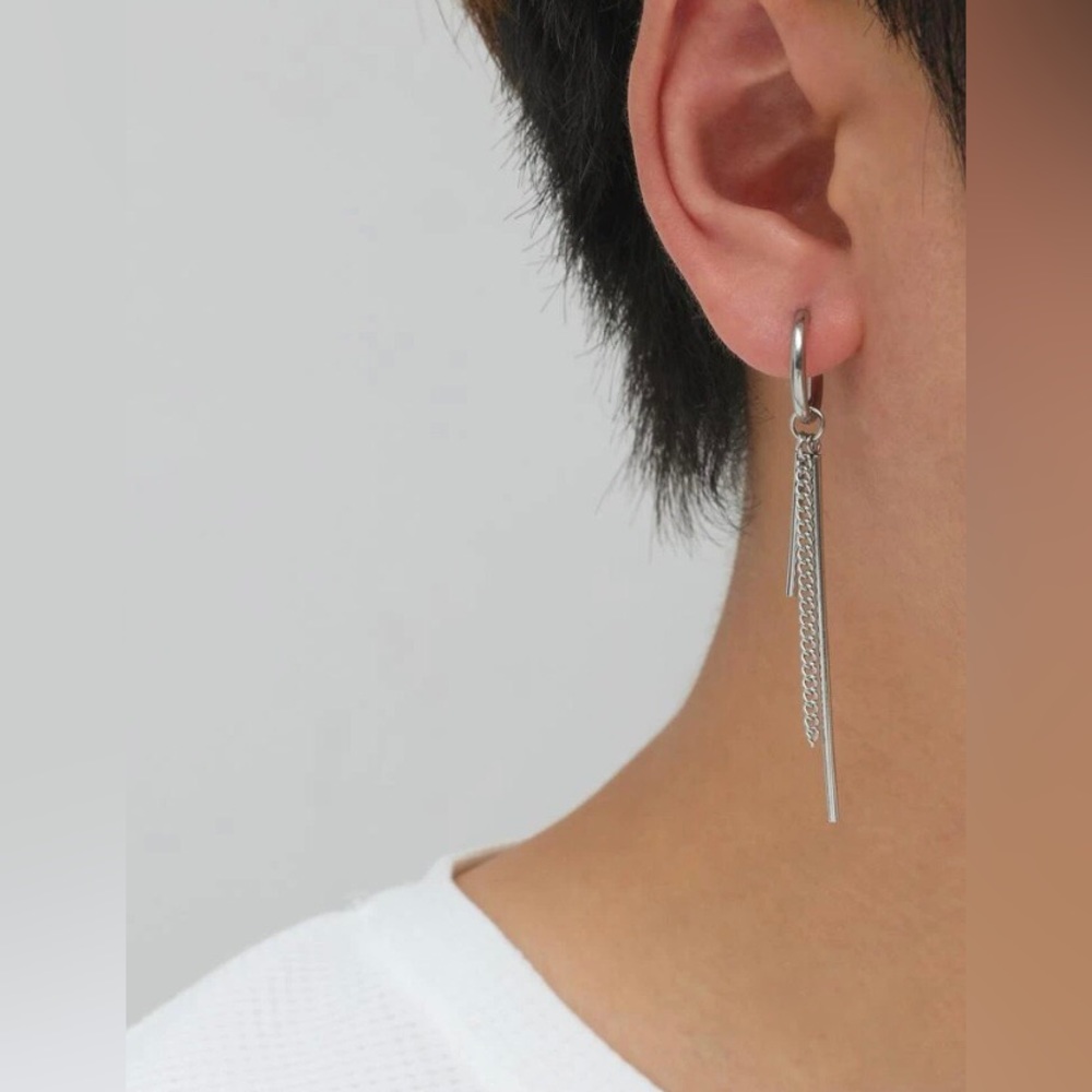 ⛓ Unisex Stainless Steel Chain & Stick Earrings NWT